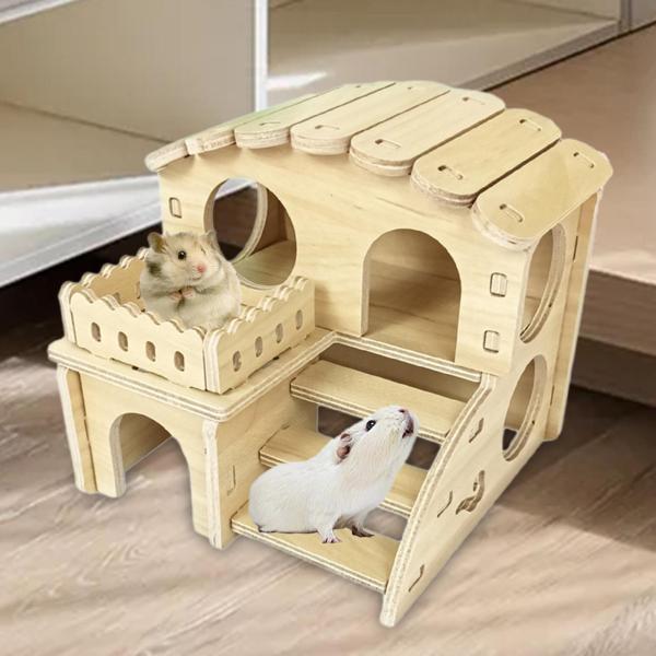 木製小動物の隠れ家小屋遊びのおもちゃハムスターハウスハムスター小型ペット用スタイルA