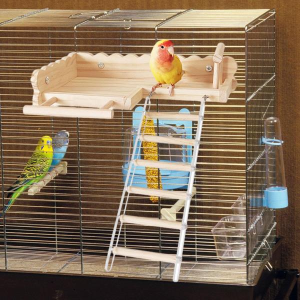 鳥止まり木プラットフォーム はしご付き 運動おもちゃ 木製止まり木スタンド ケージコーナー棚 ペット鳥遊びスタンド オカメインコ コニュア用