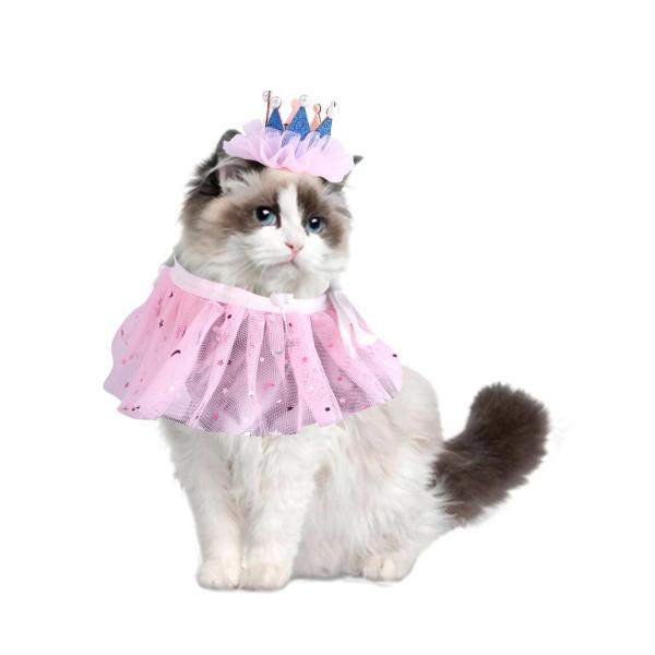 ペットレーススカーフプリンセスコスチューム猫用調節可能なかわいいラウンドネックペット誕生日帽子スカーフセット普段着