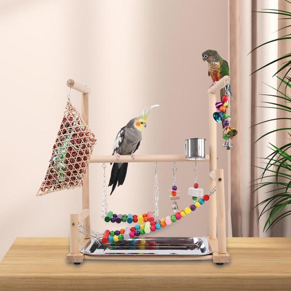 ウッドパーチスタンド 鳥の遊び場ベビーサークル、バードジム、バードアクティビティセンターオウムプレイスタンド、オカメインコ、フィンチ、セキセイインコ用
