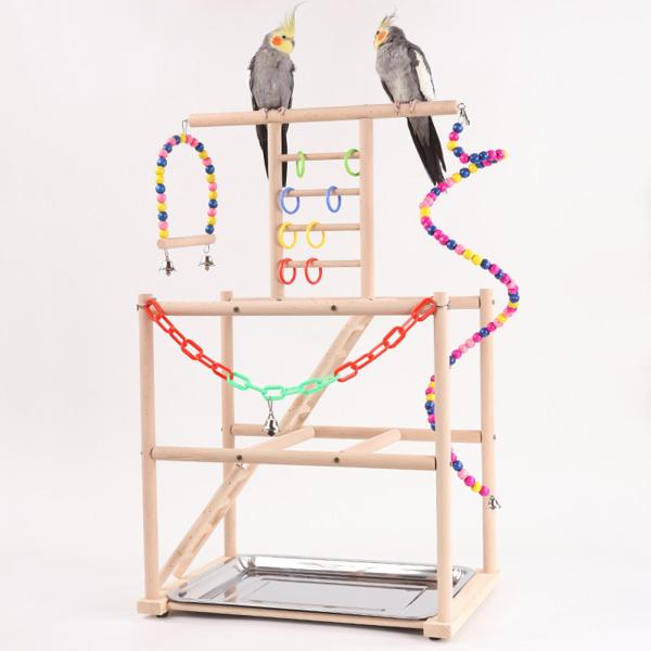 オウム遊び場 鳥遊びスタンド 頑丈 木製 鳥止まり木スタンド 鳥遊びジム プレイペン ラダー オカメインコ コンゴウインコ用