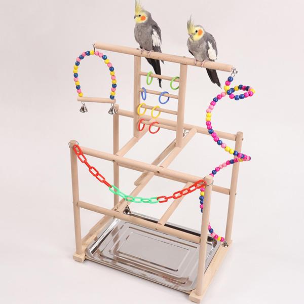 オウム遊び場 鳥遊びスタンド 頑丈 木製 鳥止まり木スタンド 鳥遊びジム プレイペン ラダー オカメインコ コンゴウインコ用