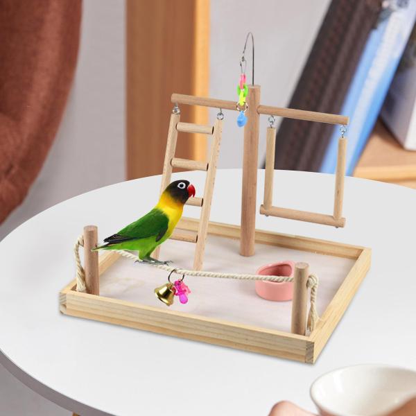 オウムの遊び場 オウムのプレイスタンド エクササイズ アクティビティ センター 木製パーチ ジム ベビーサークル 小鳥用木製パーチスタンド