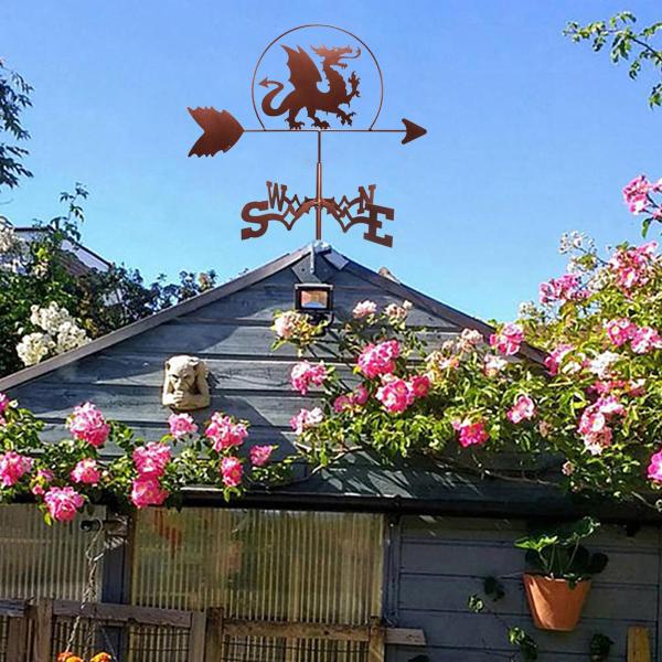 レトロなドラゴンの形の装飾的な風見鶏耐久性のある風見鶏の屋根マウントガーデンヤードステーク、鉄の風見鶏農場のシーンの装飾