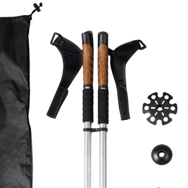 2本のマウンテントレッキングポール 伸縮スティック バックパッカー ハイカー ウォーキング用 シルバー