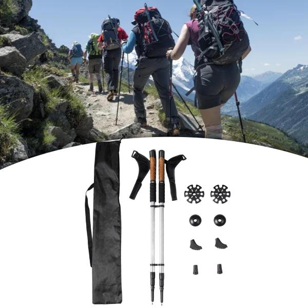 2本のマウンテントレッキングポール 伸縮スティック バックパッカー ハイカー ウォーキング用 シルバー