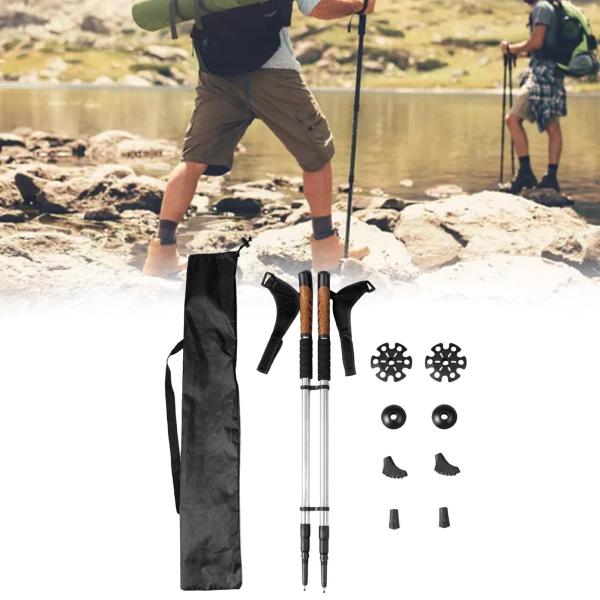 2本のマウンテントレッキングポール 伸縮スティック バックパッカー ハイカー ウォーキング用 シルバー