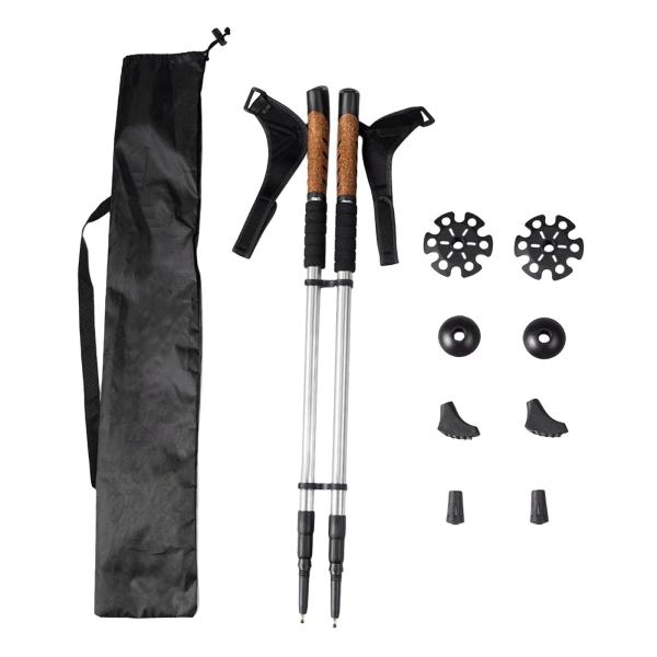 2本のマウンテントレッキングポール 伸縮スティック バックパッカー ハイカー ウォーキング用 シルバー