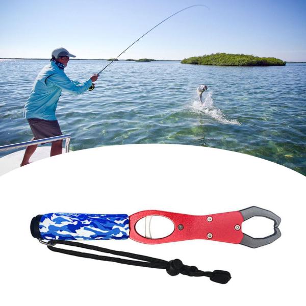 フィッシュリップグリッパー 内蔵スケール 最大39ポンド ポータブル ストラップ付き 魚の鱗 赤