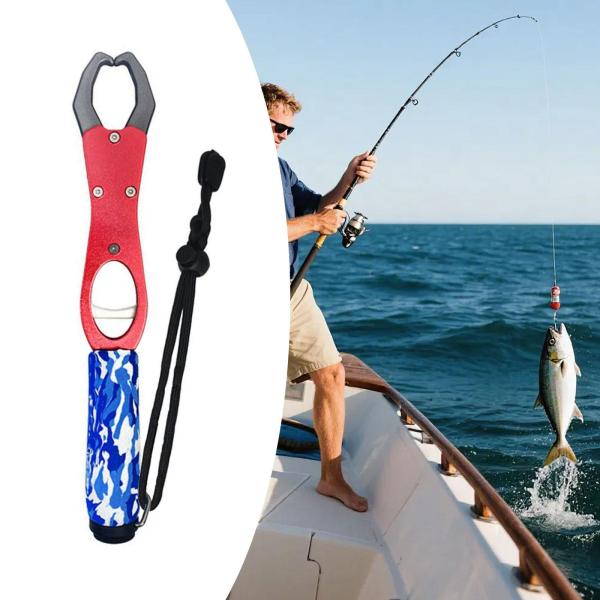 フィッシュリップグリッパー 内蔵スケール 最大39ポンド ポータブル ストラップ付き 魚の鱗 赤