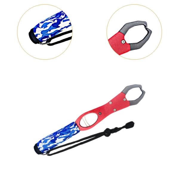 フィッシュリップグリッパー 内蔵スケール 最大39ポンド ポータブル ストラップ付き 魚の鱗 赤