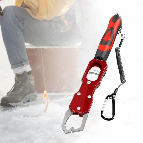 フィッシングリップグリッパー 内蔵スケール ポータブル 最大39ポンド フックリムーバーホルダー レッド