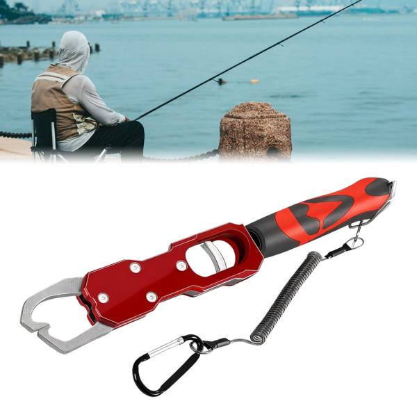 フィッシングリップグリッパー 内蔵スケール ポータブル 最大39ポンド フックリムーバーホルダー レッド