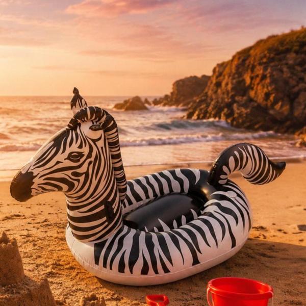 シマウマの大型浮き輪 LEDライト ゼブラ型ウォーターレイド 大きめサイズ 動物テーマプールフロート 3気室 大人用浮き輪 修理パッチ付き 具 子ども用 写真撮影用