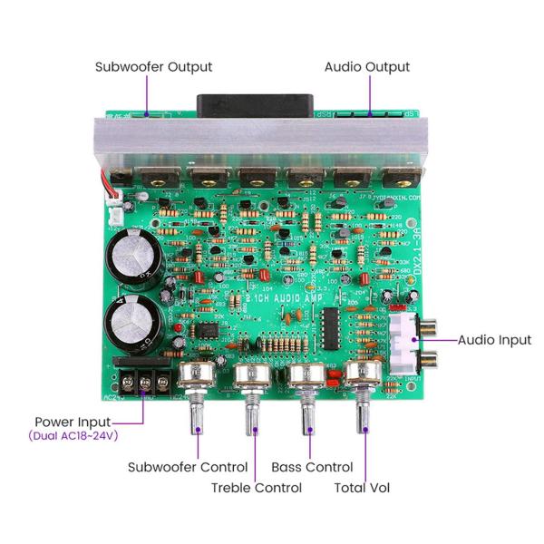 2.1チャンネルアンプボード、簡単インストール、オーディオシステムスピーカーホームシアター用の高出力サブウーファーアンプモジュールボード