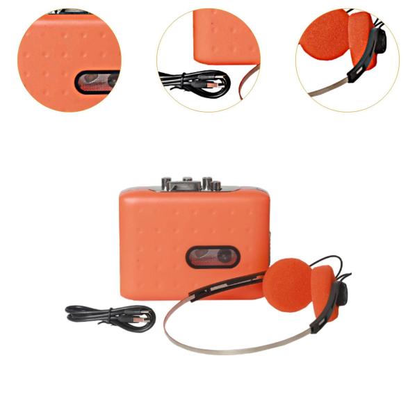 カセットテーププレーヤー 軽量 コンパクト ポータブル 旅行 アウトドア オレンジ