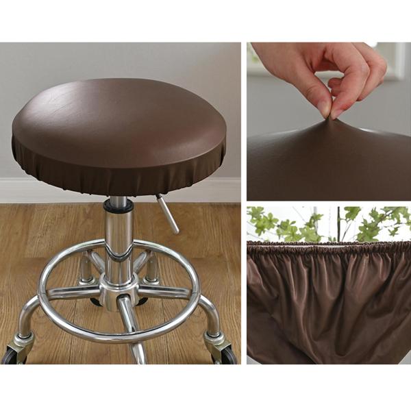 高級スツールチェアカバー、弾性耐性PUレザー伸縮性防塵スツールスリップカバー、チェアー、家庭用35-45cm , 茶色