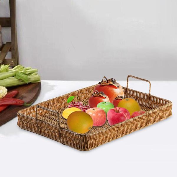 大きい キッチン収納トレイ 手織りフルーツサービングトレイ収納バスケット