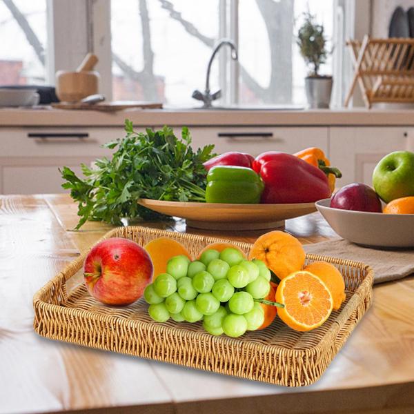 長方形L 籐製収納バスケット ラタンウィッカー収納バスケットホームデコレーションフラット