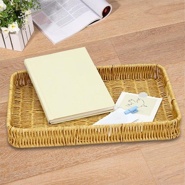 長方形L 籐製収納バスケット ラタンウィッカー収納バスケットホームデコレーションフラット