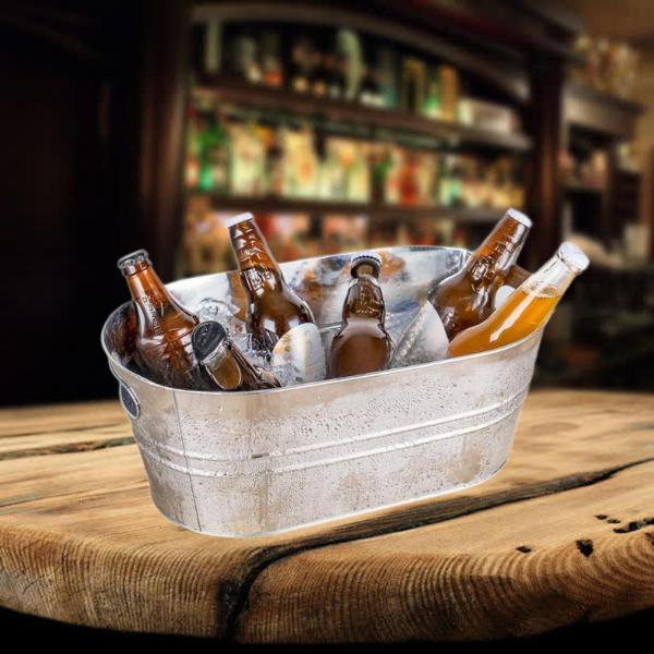 亜鉛メッキタブアイスバケツアイスホルダーポータブル缶パーティー用アイスタブビールバケツワイン冷却ビールドリンクホテル用
