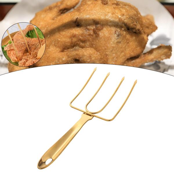 ステンレススチール ターキーフォーク ロースター 鶏肉フォーク キャンプ ピクニック バーベキュー用 ゴールド