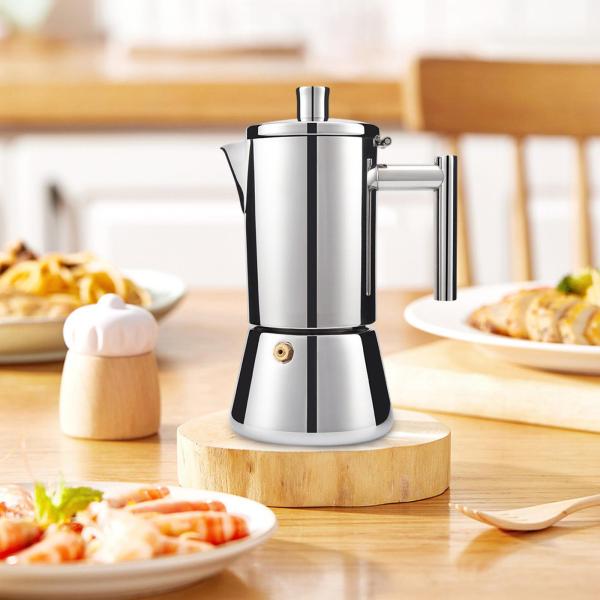 Pot、誘導クックトップのコーヒーメーカー、多機能シルバーエスプレッソメーカーホームトラベルキャンプ用のステンレス鋼