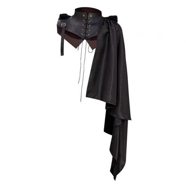 鎧マントシングルショルダーショールコスプレビクトリア朝の制服パンク黒戦士レースアップアサシンハーフケープヴィンテージスタイルショール男性大人