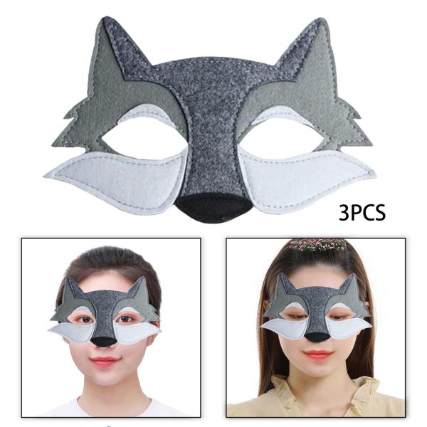 3 ピース オオカミマスク 動物コスプレマスク フェイスマスク マスカレードマスク ハロウィンコスチュームマスク ナイトクラブ用 誕生日 ロールプレイ