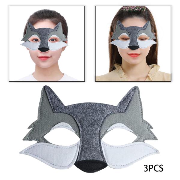 3 ピース オオカミマスク 動物コスプレマスク フェイスマスク マスカレードマスク ハロウィンコスチュームマスク ナイトクラブ用 誕生日 ロールプレイ