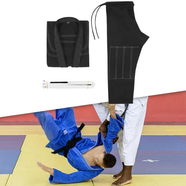 ブラジリアン柔術着スーツ 耐摩耗性パンツ ジャケット 柔術着ベルト付き ブラック A3