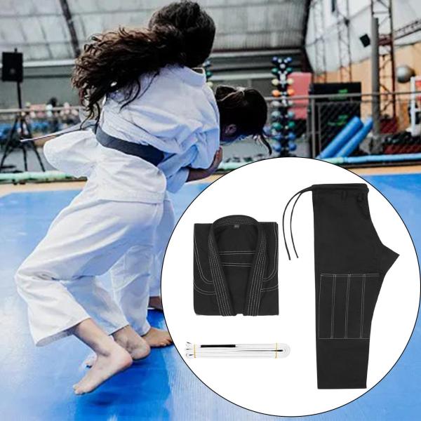 ブラジリアン柔術着スーツ 耐摩耗性パンツ ジャケット 柔術着ベルト付き ブラック A3
