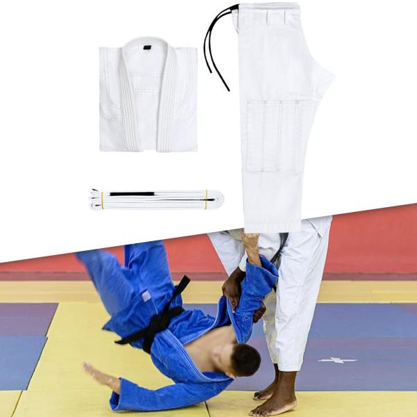 ブラジリアン柔術着スーツ 耐摩耗性パンツ ジャケット 柔術着ベルト付き ホワイト A3
