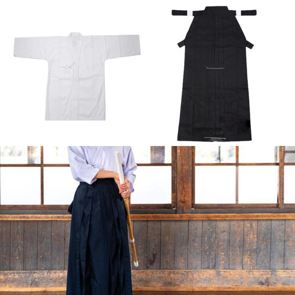 剣道ユニフォームセット 剣道袴 通気性 忍者 柔道 和服 袴 165cm 白と黒