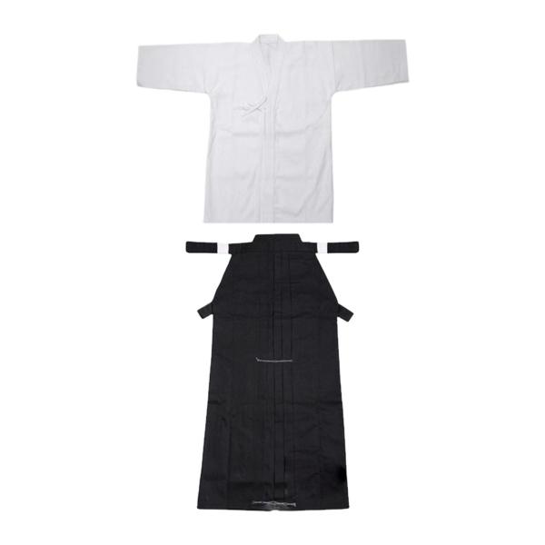 剣道ユニフォームセット 剣道袴 通気性 忍者 柔道 和服 袴 180cm 白と黒