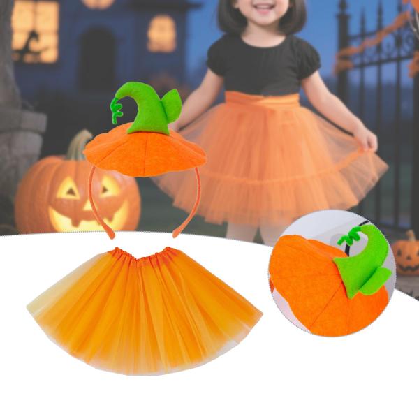 ハロウィンかぼちゃヘッドバンドとチュチュスカート（オレンジ）コスチュームパーティー用