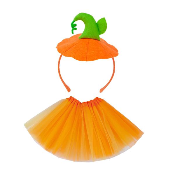 ハロウィンかぼちゃヘッドバンドとチュチュスカート（オレンジ）コスチュームパーティー用