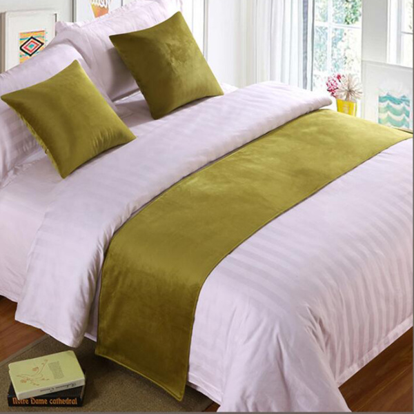 寝室のホテルの結婚式のカーキ色のためのベッドランナーの寝具のスカーフの保護