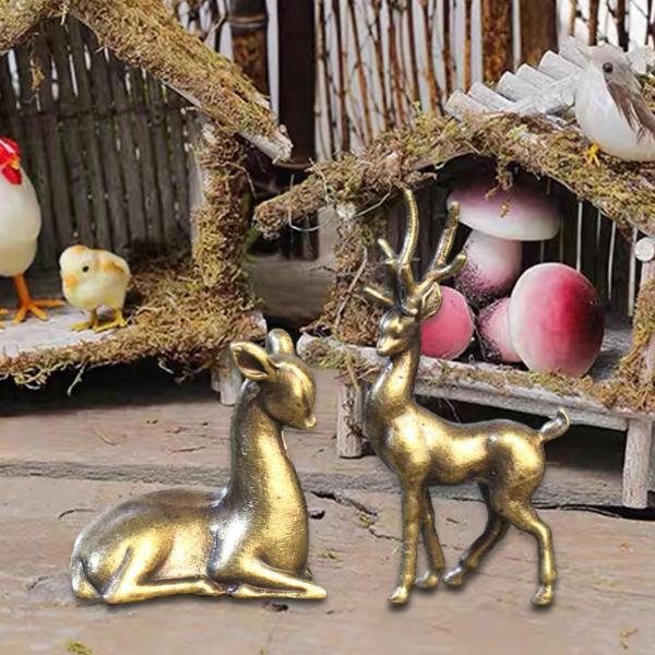ニホンジカの像 2 個 工芸品 真鍮テーブルセンターピース 新築祝い ギフト 動物の置物 鹿の像 デスク本棚用