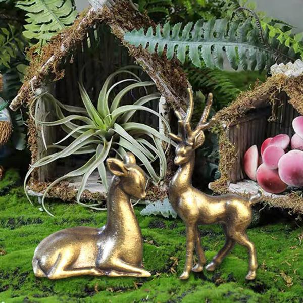 ニホンジカの像 2 個 工芸品 真鍮テーブルセンターピース 新築祝い ギフト 動物の置物 鹿の像 デスク本棚用