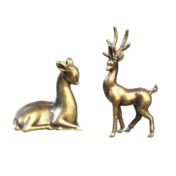 ニホンジカの像 2 個 工芸品 真鍮テーブルセンターピース 新築祝い ギフト 動物の置物 鹿の像 デスク本棚用