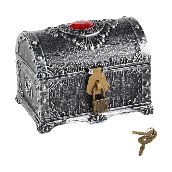 海賊宝箱子供装飾小道具宝物コレクション収納ボックス古代シルバー