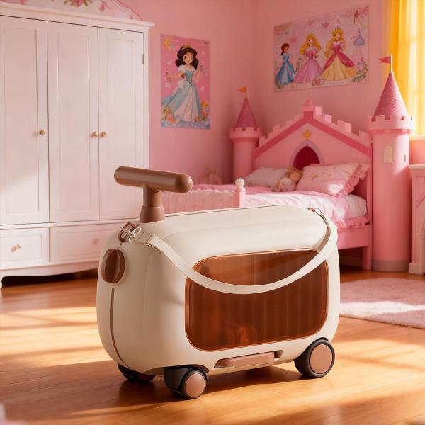 ライドオンスーツケース ギフト 機内持ち込み手荷物 アウトドア旅行用 子供 男の子 女の子 ブラウン