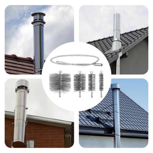 4 個 煙突掃除用ブラシ ワイヤーブラシ 便利で頑丈 プッシュロッド付き 煙突・ボイラー・換気フード用パイプ洗浄