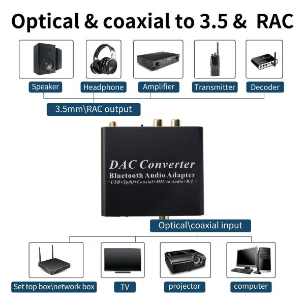 -アナログオーディオコンバーター、同軸/光学式-RCA＆3.5mm、 5.0レシーバーオーディオアダプター、Uディスクミュージック用、シネマ、ホームシ