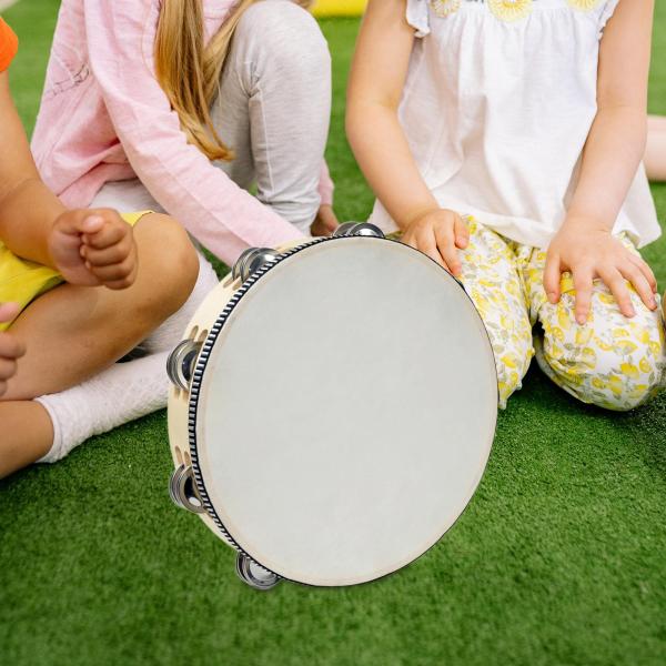 木製ハンドヘルド タンバリン メタル ジングル パーカッション チャーチ パーティー 大人用 10インチ ウッド