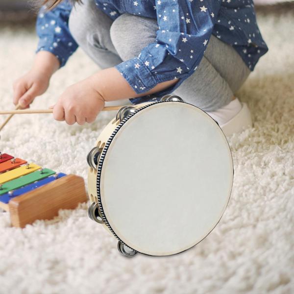 木製ハンドヘルド タンバリン メタル ジングル パーカッション チャーチ パーティー 大人用 10インチ ウッド