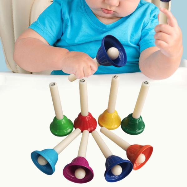 8 個 8 音ハンドベルハンドパーカッションベル、楽器カラフルなダイアトニックメタルベル子供の音楽のおもちゃ幼児用