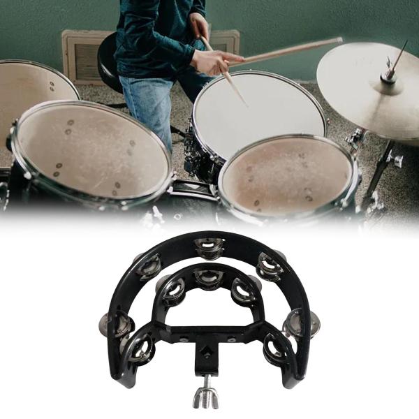 ハイハットタンバリン 音楽リズムタンバリン楽器 金属製 2列ベル 手持ち式パーカッションアクセサリー パーティー KTV用
