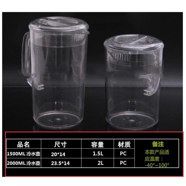 水、お茶、レモネード、ミルク保存用蓋付きアクリルピッチャー 1.5L